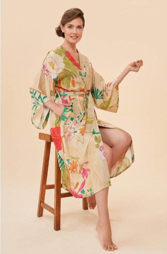 FLORAL JUNGLE IN COCONUT KIMONO GOWN