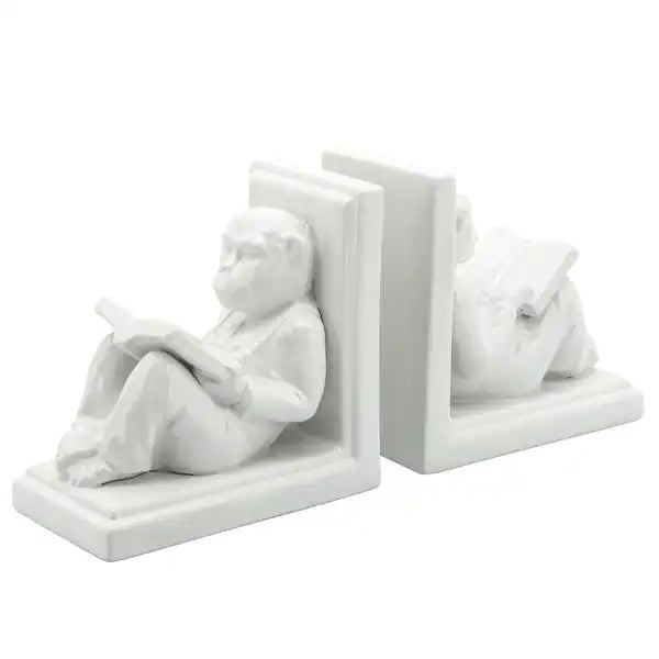 SET OF 2 CERAMIC 7"H READING MONKEY BOOKENDS