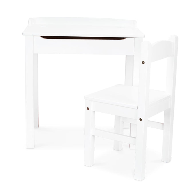WOODEN LIFT TOP DESK AND CHAIR WHITE