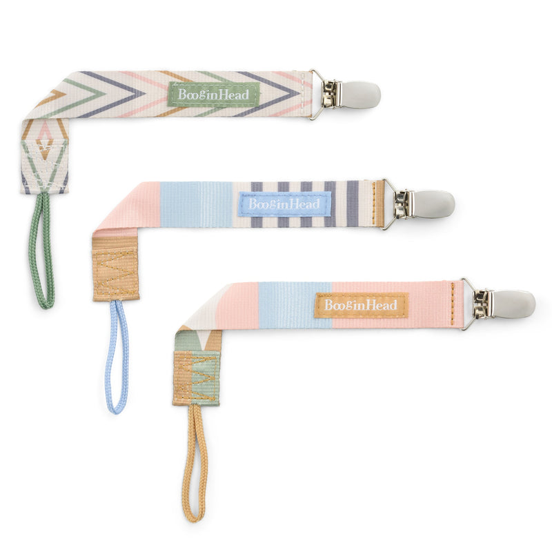 3-PACK PACIFIER CLIPS - GEOMETRIC PINK