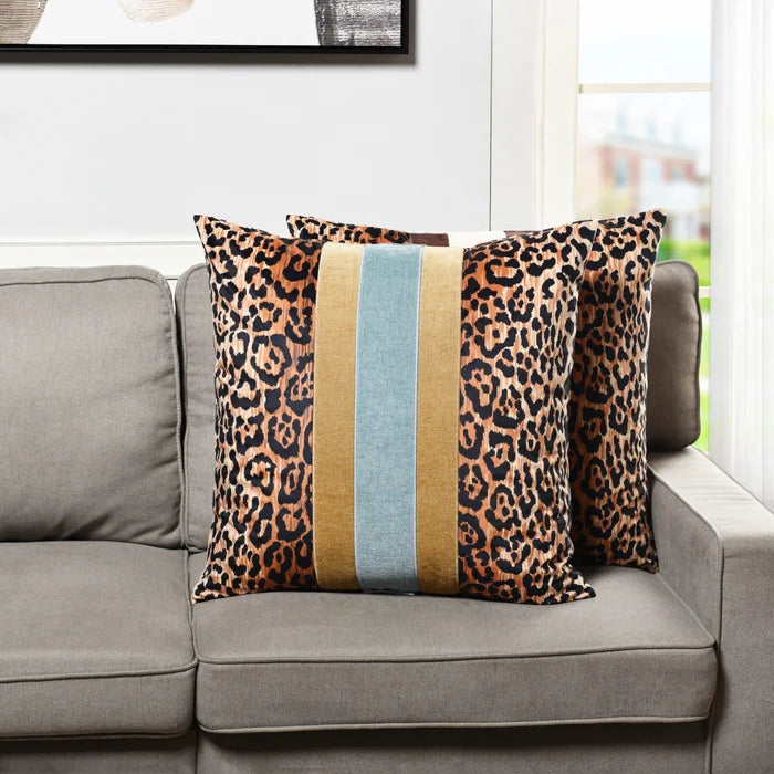 DANN FOLEY CHEETAH WITH OCEANS BLUE OVER HORIZON GOLD PILLOW