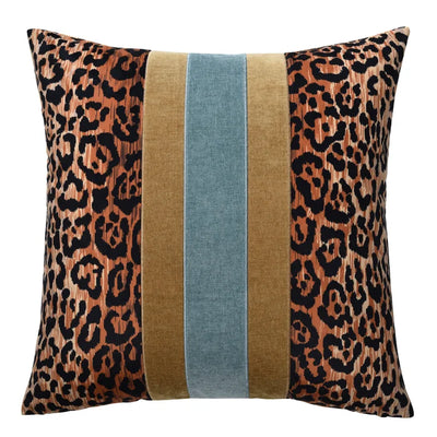 DANN FOLEY CHEETAH WITH OCEANS BLUE OVER HORIZON GOLD PILLOW