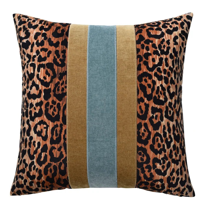 DANN FOLEY CHEETAH WITH OCEANS BLUE OVER HORIZON GOLD PILLOW