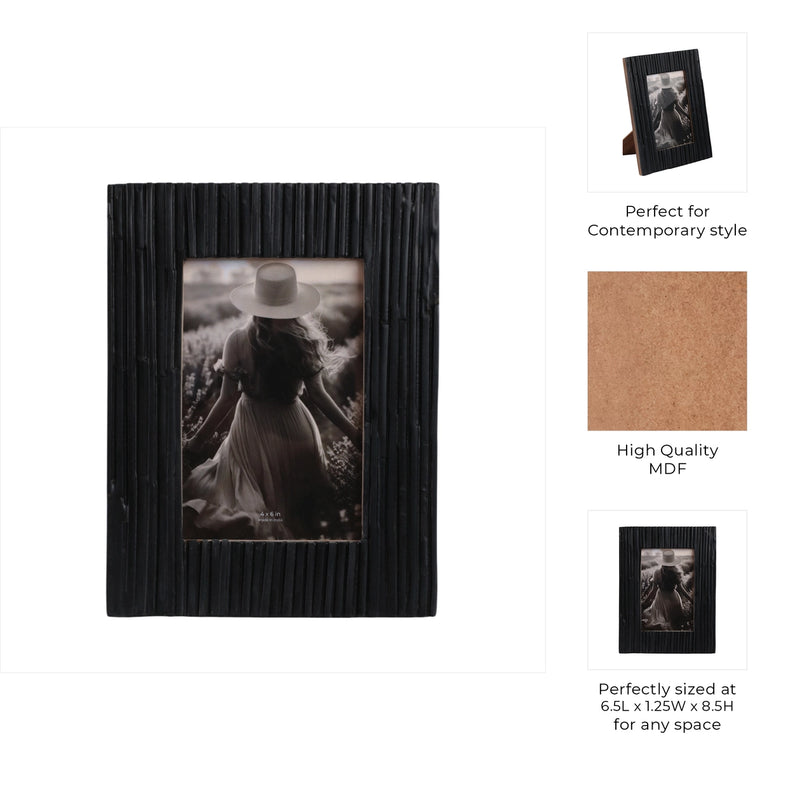 WOODEN RESIN JAGGED PHOTO FRAME DECOR - BLACK 4 X 6"