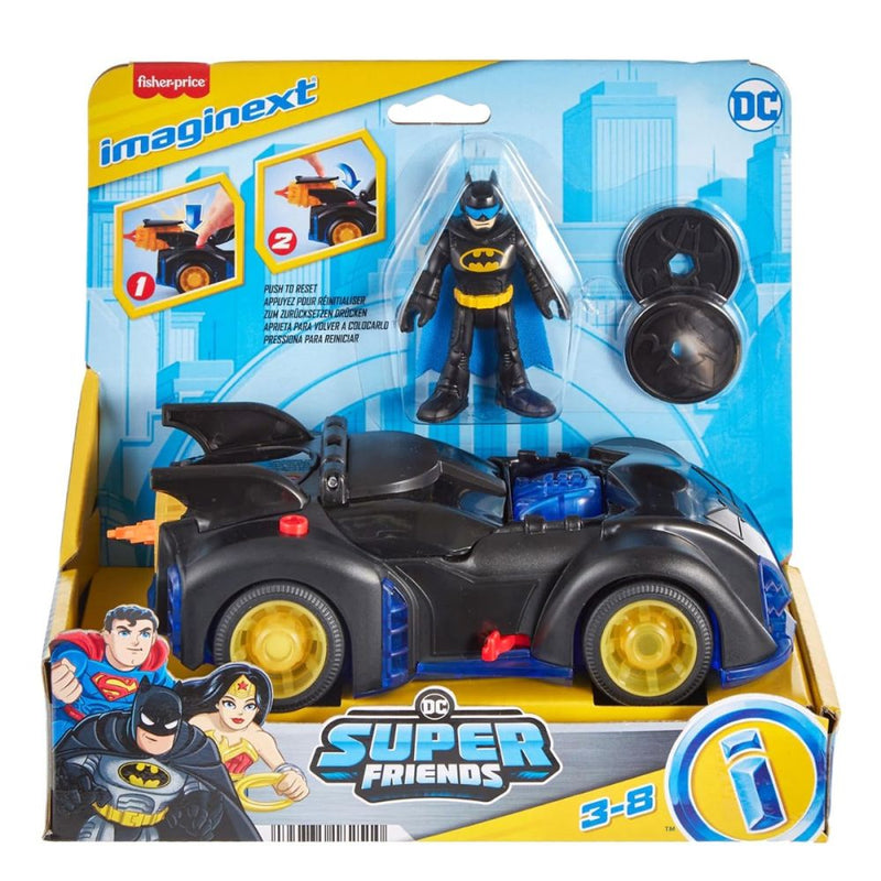 IMAGINEXT DC SUPER FRIENDS BATMAN TOYS SHAKE & SPIN BATMOBILE WITH POSEABLE FIGURE