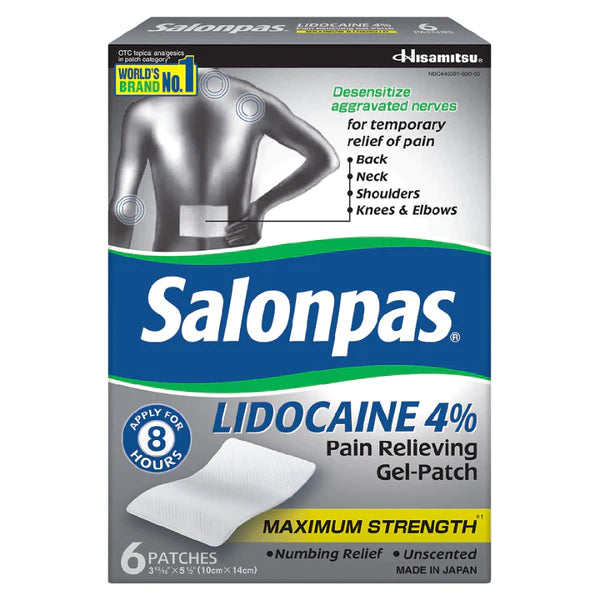 SALONPAS LIDOCAINE 4% GEL PATCH MAX 6`S